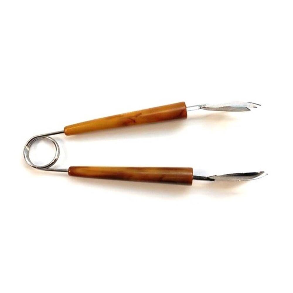 Vintage Bakelite Brown Butterscotch Marbled Small Ice Bucket Tongs Barware
